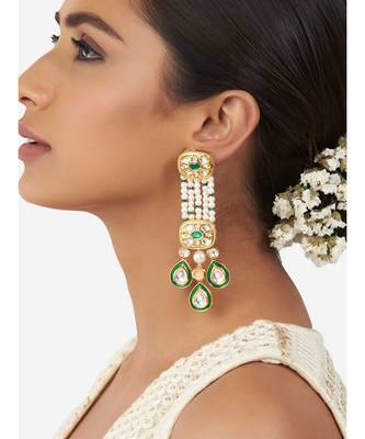 Gold & Green Immitation Kundan Polki Dangler Chandelier 1
