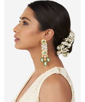 Gold & Green Immitation Kundan Polki Dangler Chandelier 2