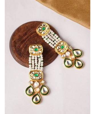 Gold & Green Immitation Kundan Polki Dangler Chandelier 3