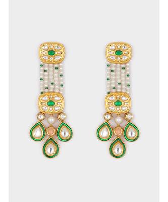 Gold & Green Immitation Kundan Polki Dangler Chandelier 4