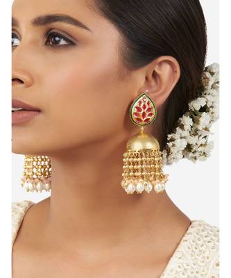 Gold & Red Immitation Kundan Polki Dangler Jhumki 1