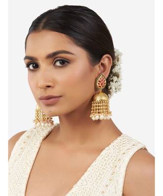 Gold & Red Immitation Kundan Polki Dangler Jhumki 2