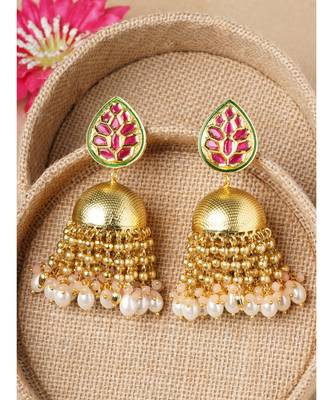 Gold & Red Immitation Kundan Polki Dangler Jhumki 3