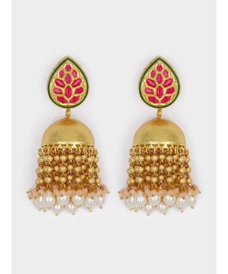 Gold & Red Immitation Kundan Polki Dangler Jhumki 4