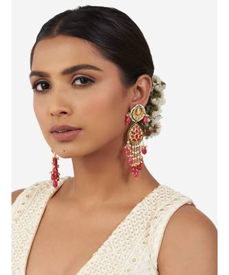 Gold & Red Immitation Kundan Polki Dangler Chandelier 2