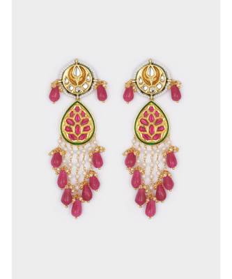Gold & Red Immitation Kundan Polki Dangler Chandelier 4