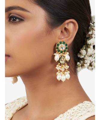 Green & White Immiation Kundan Polki Dangler Chandelier 1
