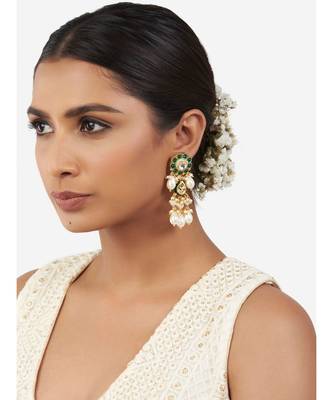 Green & White Immiation Kundan Polki Dangler Chandelier 2