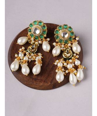 Green & White Immiation Kundan Polki Dangler Chandelier 3