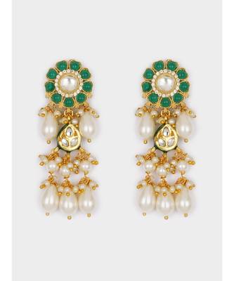 Green & White Immiation Kundan Polki Dangler Chandelier 4
