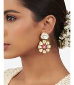 Gold and Red Flower Illusion Immitation Kundan Polki Dangler