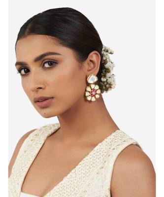 Gold and Red Flower Illusion Immitation Kundan Polki Dangler 2