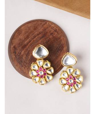 Gold and Red Flower Illusion Immitation Kundan Polki Dangler 3