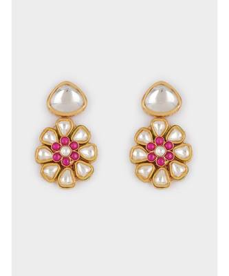 Gold and Red Flower Illusion Immitation Kundan Polki Dangler 4