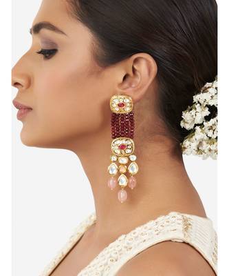 Gold & Red Immitation Kundan Polki Dangler Chandelier 1