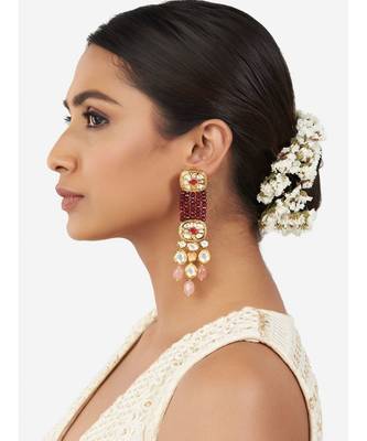 Gold & Red Immitation Kundan Polki Dangler Chandelier 2