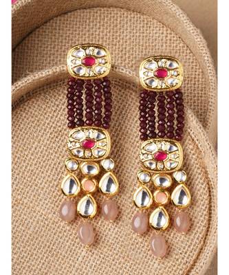 Gold & Red Immitation Kundan Polki Dangler Chandelier 3