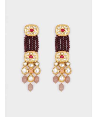 Gold & Red Immitation Kundan Polki Dangler Chandelier 4