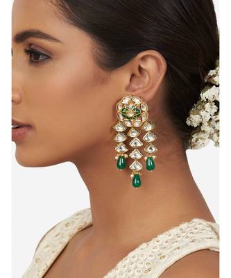 Gold & Green Immitation Kundan Polki Dangler Chandelier 1