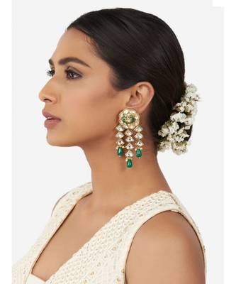 Gold & Green Immitation Kundan Polki Dangler Chandelier 2
