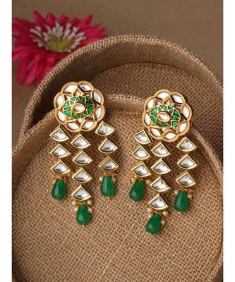 Gold & Green Immitation Kundan Polki Dangler Chandelier 3