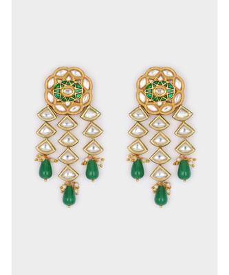 Gold & Green Immitation Kundan Polki Dangler Chandelier 4