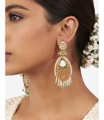 Gold & Green Cut-out Immitation Kundan Polki Dangler Chandelier