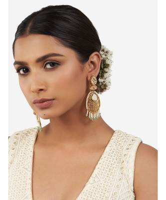 Gold & Green Cut-out Immitation Kundan Polki Dangler Chandelier 2