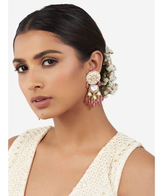 Gold & Pink Immitation Kundan Polki Dangler Chandelier 2