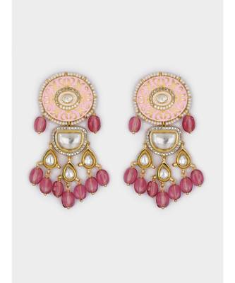 Gold & Pink Immitation Kundan Polki Dangler Chandelier 4