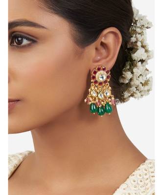 Red & Green Immiation Kundan Polki Dangler Chandelier 1