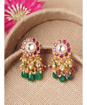 Red & Green Immiation Kundan Polki Dangler Chandelier 3