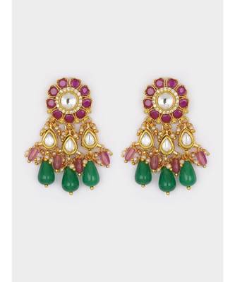 Red & Green Immiation Kundan Polki Dangler Chandelier 4