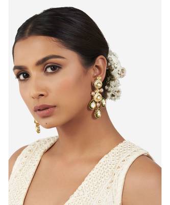 Gold & Green Immiation Kundan Polki Dangler Chandelier 2