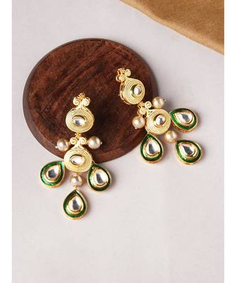 Gold & Green Immiation Kundan Polki Dangler Chandelier 3