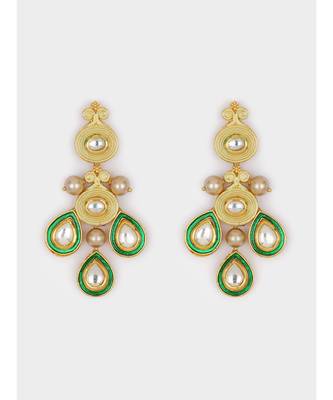 Gold & Green Immiation Kundan Polki Dangler Chandelier 4