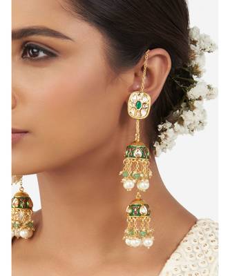 Green & Gold Micro Jhumki Immiation Kundan Polki Dangler 1