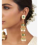 Green & Gold Micro Jhumki Immiation Kundan Polki Dangler