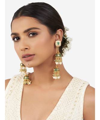 Green & Gold Micro Jhumki Immiation Kundan Polki Dangler 2