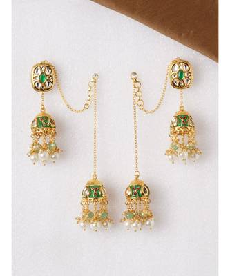 Green & Gold Micro Jhumki Immiation Kundan Polki Dangler 3