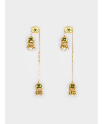 Green & Gold Micro Jhumki Immiation Kundan Polki Dangler 4