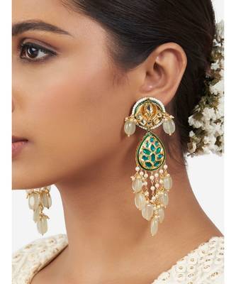Gold & Green Immitation Kundan Polki Dangler Chandelier 1