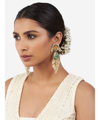 Gold & Green Immitation Kundan Polki Dangler Chandelier 2