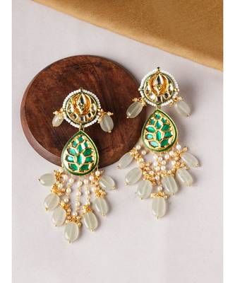 Gold & Green Immitation Kundan Polki Dangler Chandelier 3