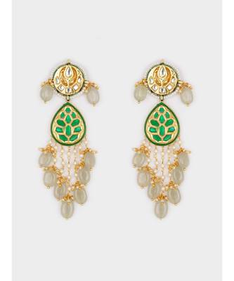 Gold & Green Immitation Kundan Polki Dangler Chandelier 4
