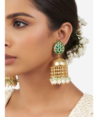 Gold & Green Immitation Kundan Polki Dangler Jhumki 1