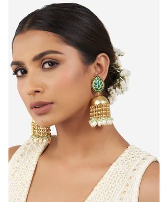 Gold & Green Immitation Kundan Polki Dangler Jhumki 2