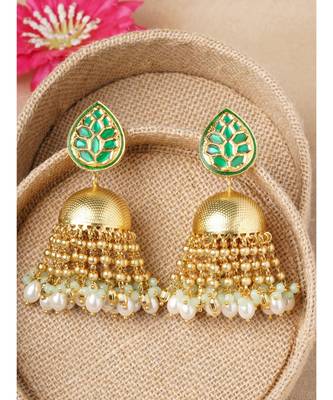 Gold & Green Immitation Kundan Polki Dangler Jhumki 3