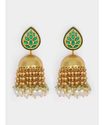 Gold & Green Immitation Kundan Polki Dangler Jhumki 4