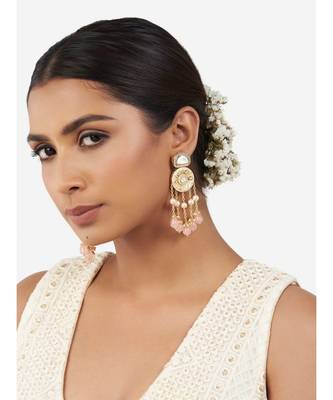 Gold & Pink Immitation Kundan Polki Dangler Chandelier 2